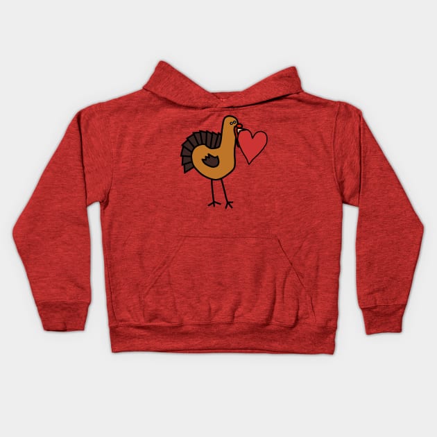 Thanksgiving Turkey With Red Heart Valentine on Valentines Day Kids Hoodie by ellenhenryart